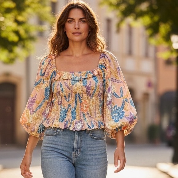 Urban Outfitters Tops - Urban Outfitters Floral Smocked Puff Sleeve Blouse Bohemian Cottagecore Festival